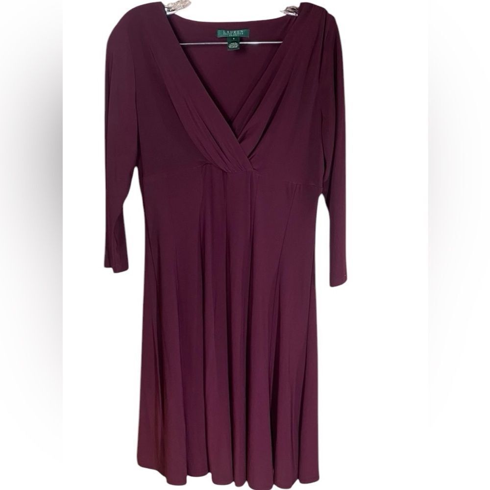 Lauren Ralph Lauren Long Sleeve V-Neck Dress in Plum